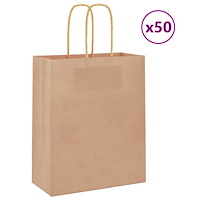 vidaXL Papperspåsar 50 st med handtag brun 18x8x22 cm