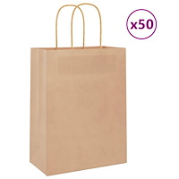 vidaXL Papperspåsar 50 st med handtag brun 21x11x28 cm