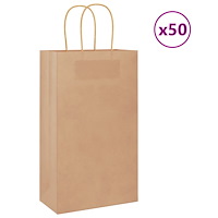 vidaXL Papperspåsar 50 st med handtag brun 21x11x36 cm