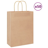 vidaXL Papperspåsar 50 st med handtag brun 26x12x35 cm