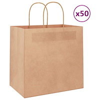 vidaXL Papperspåsar 50 st med handtag brun 26x17x25 cm