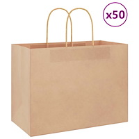 vidaXL Papperspåsar 50 st med handtag brun 32x17x25 cm