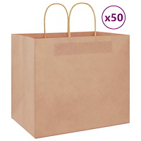 vidaXL Papperspåsar 50 st med handtag brun 32x22x28 cm