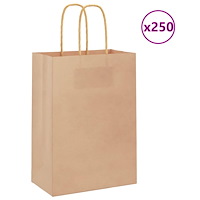 vidaXL Papperspåsar 250 st med handtag brun 15x8x21 cm