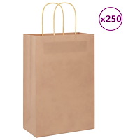 vidaXL Papperspåsar 250 st med handtag brun 21x11x31 cm