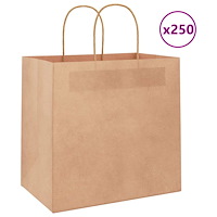 vidaXL Papperspåsar 250 st med handtag brun 26x17x25 cm