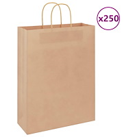 vidaXL Papperspåsar 250 st med handtag brun 32x12x42 cm