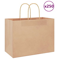 vidaXL Papperspåsar 250 st med handtag brun 32x17x25 cm