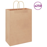 vidaXL Papperspåsar 250 st med handtag brun 32x17x44 cm