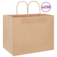 vidaXL Papperspåsar 250 st med handtag brun 32x22x24 cm