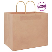 vidaXL Papperspåsar 250 st med handtag brun 32x22x28 cm