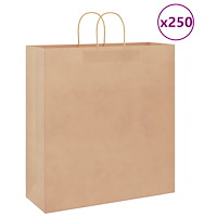 vidaXL Papperspåsar 250 st med handtag brun 45x17x48 cm