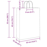 vidaXL Papperspåsar 50 st med handtag vit 32x12x42 cm