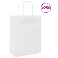 vidaXL Papperspåsar 250 st med handtag vit 21x11x28 cm
