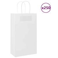 vidaXL Papperspåsar 250 st med handtag vit 21x11x36 cm