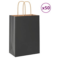 vidaXL Papperspåsar 50 st med handtag svart 15x8x21 cm