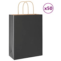 vidaXL Papperspåsar 50 st med handtag svart 26x12x35 cm