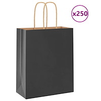 vidaXL Papperspåsar 250 st med handtag svart 18x8x22 cm