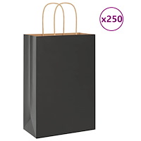 vidaXL Papperspåsar 250 st med handtag svart 21x11x31 cm