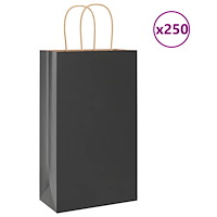 vidaXL Papperspåsar 250 st med handtag svart 21x11x36 cm