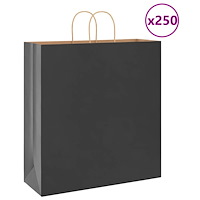 vidaXL Papperspåsar 250 st med handtag svart 45x17x48 cm