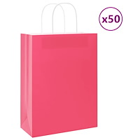 vidaXL Papperspåsar 50 st med handtag rosa 26x12x35 cm