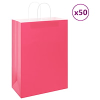 vidaXL Papperspåsar 50 st med handtag rosa 32x17x44 cm