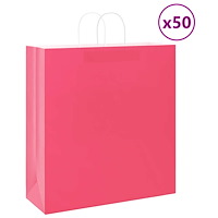 vidaXL Papperspåsar 50 st med handtag rosa 45x17x48 cm