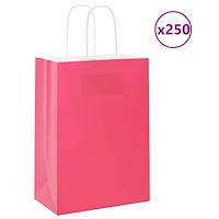 vidaXL Papperspåsar 250 st med handtag rosa 15x8x21 cm