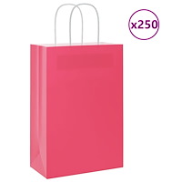 vidaXL Papperspåsar 250 st med handtag rosa 21x11x31 cm