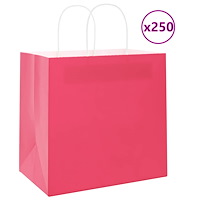 vidaXL Papperspåsar 250 st med handtag rosa 26x17x25 cm