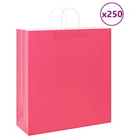 vidaXL Papperspåsar 250 st med handtag rosa 45x17x48 cm
