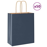 vidaXL Papperspåsar 50 st med handtag blå 18x8x22 cm