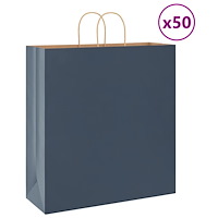 vidaXL Papperspåsar 50 st med handtag blå 45x17x48 cm