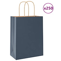 vidaXL Papperspåsar 250 st med handtag blå 21x11x28 cm