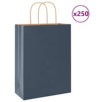 vidaXL Papperspåsar 250 st med handtag blå 26x12x35 cm
