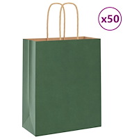 vidaXL Papperspåsar 50 st med handtag grön 18x8x22 cm
