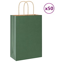 vidaXL Papperspåsar 50 st med handtag grön 21x11x31 cm