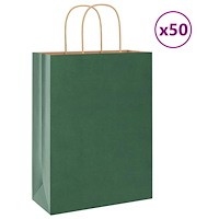 vidaXL Papperspåsar 50 st med handtag grön 26x12x35 cm