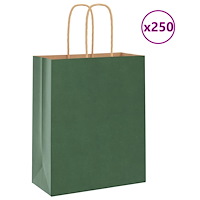 vidaXL Papperspåsar 250 st med handtag grön 18x8x22 cm