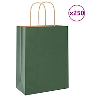 vidaXL Papperspåsar 250 st med handtag grön 21x11x28 cm