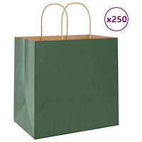 vidaXL Papperspåsar 250 st med handtag grön 26x17x25 cm