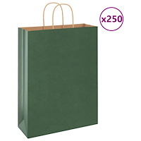 vidaXL Papperspåsar 250 st med handtag grön 32x12x42 cm