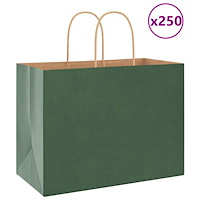 vidaXL Papperspåsar 250 st med handtag grön 32x17x25 cm