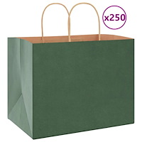 vidaXL Papperspåsar 250 st med handtag grön 32x22x24 cm