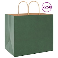 vidaXL Papperspåsar 250 st med handtag grön 32x22x28 cm