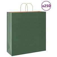 vidaXL Papperspåsar 250 st med handtag grön 45x17x48 cm