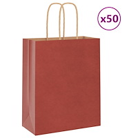 vidaXL Papperspåsar 50 st med handtag röd 18x8x22 cm