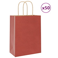 vidaXL Papperspåsar 50 st med handtag röd 21x11x28 cm