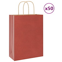 vidaXL Papperspåsar 50 st med handtag röd 26x12x35 cm